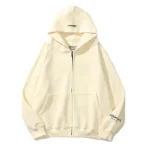 Beige Fog Zip Up Essentials Hoodies