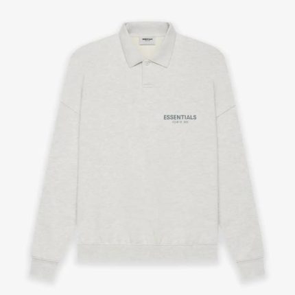 ESSENTIALS Long Sleeve Polo Sweatshirt Gray
